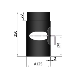 Kachelpijp met smoorklep en luik L:25cm Ø125mm | 123rookkanaal