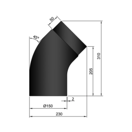 Kachelpijp enkelwandig bocht 45 graden Ø150mm design | 123rookkanaal