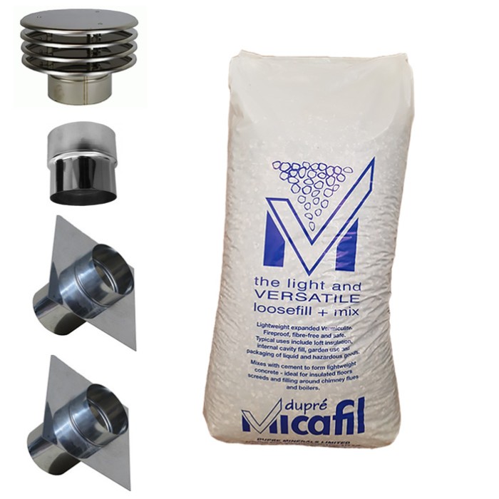 Aansluitset voor flexibel Ø80mm standaard + islolatiekorrels | 123rookkanaal