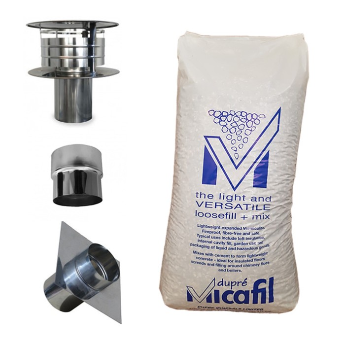 Aansluitset flexibel Ø100mm basis + islolatiekorrels | 123rookkanaal