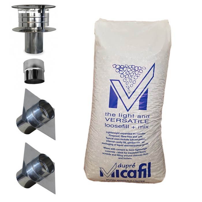 Aansluitset voor flexibel Ø100mm standaard + islolatiekorrels | 123rookkanaal