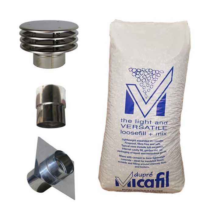 Aansluitset voor flexibel Ø150mm basis + islolatiekorrels | 123rookkanaal