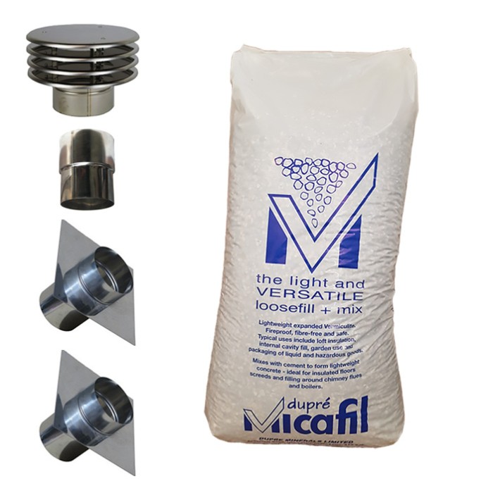 Aansluitset voor flexibel Ø150mm standaard + islolatiekorrels | 123rookkanaal