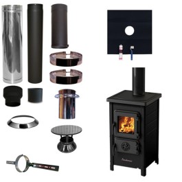Houtkachel FUNNY Zwart met set EPDM rookkanaal Ø130mm DINAK incl regenkap en enkelwandig materiaal | 123rookkanaal