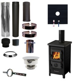 Houtkachel FUNNY Zwart met set EPDM rookkanaal Ø130mm DINAK incl trekkap en enkelwandig materiaal | 123rookkanaal