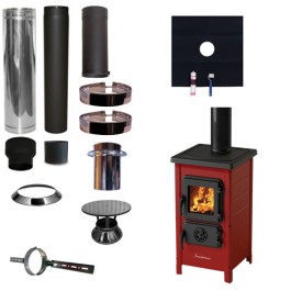 Houtkachel FUNNY Rood met set EPDM rookkanaal Ø130mm DINAK incl regenkap en enkelwandig materiaal | 123rookkanaal
