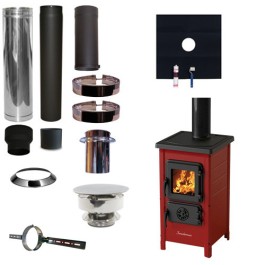 Houtkachel FUNNY Rood met set EPDM rookkanaal Ø130mm DINAK incl trekkap en enkelwandig materiaal | 123rookkanaal
