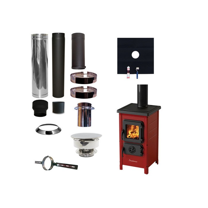 Houtkachel FUNNY Rood met set EPDM rookkanaal Ø130mm DINAK incl trekkap en enkelwandig materiaal | 123rookkanaal