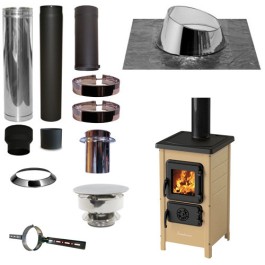 Houtkachel FUNNY Creme met set KAPSCHUUR loodslab 5-30 graden Ø130mm DINAK incl trekkap en enkelwandig materiaal | 123rookkanaal