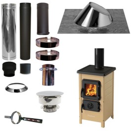 Houtkachel FUNNY Creme met set KAPSCHUUR loodslab 30-45 graden Ø130mm DINAK incl trekkap en enkelwandig materiaal | 123rookka...