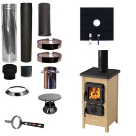 Houtkachel FUNNY Creme met set EPDM rookkanaal Ø130mm DINAK incl regenkap en enkelwandig materiaal | 123rookkanaal