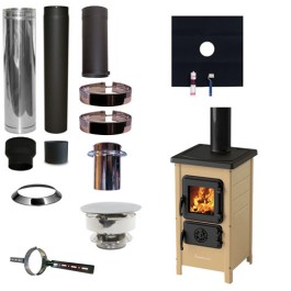 Houtkachel FUNNY Creme met set EPDM rookkanaal Ø130mm DINAK incl trekkap en enkelwandig materiaal | 123rookkanaal