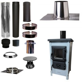 Houtkachel FUNNY Grijs met set VERANDA plat dak 0-5 graden Ø130mm DINAK incl regenkap en enkelwandig materiaal | 123rookkanaal