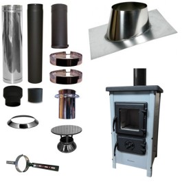 Houtkachel FUNNY Grijs met set VERANDA schuin dak 5-25 graden Ø130mm DINAK incl regenkap en enkelwandig materiaal | 123rookka...