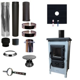Houtkachel FUNNY Grijs met set EPDM rookkanaal Ø130mm DINAK incl regenkap en enkelwandig materiaal | 123rookkanaal