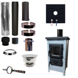 Houtkachel FUNNY Grijs met set EPDM rookkanaal Ø130mm DINAK incl trekkap en enkelwandig materiaal | 123rookkanaal