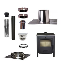 Houtkachel Lacunza SAGRA CP + Set VERANDA plat dak 0-5 graden Ø130mm DINAK met trekkap | 123rookkanaal