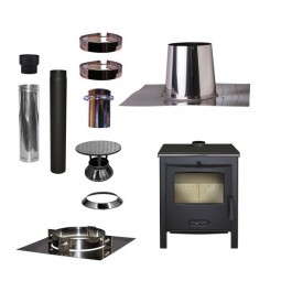 Houtkachel Lacunza SAGRA CP + Set VERANDA plat dak 0-5 graden Ø130mm DINAK met regenkap | 123rookkanaal