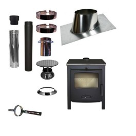 Houtkachel Lacunza SAGRA CP + Set VERANDA schuin dak 5-25 graden Ø130mm DINAK met regenkap | 123rookkanaal