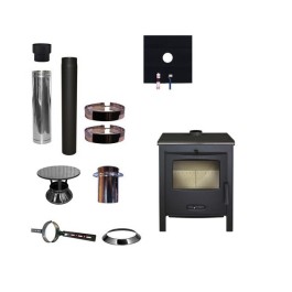 Houtkachel Lacunza Sagra CP + set EPDM rookkanaal Ø130mm DINAK met regenkap | 123rookkanaal