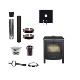Houtkachel Lacunza Sagra CP + set EPDM rookkanaal Ø130mm DINAK met trekkap | 123rookkanaal