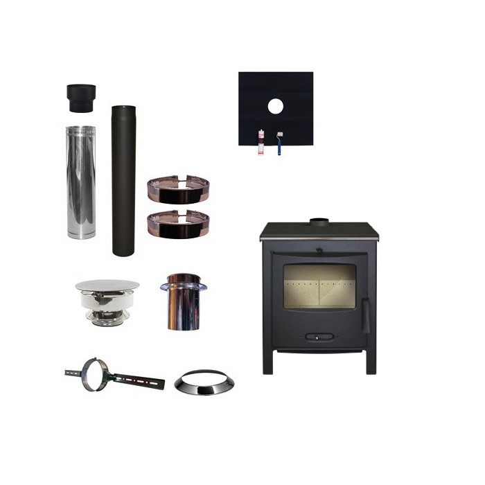 Houtkachel Lacunza Sagra CP + set EPDM rookkanaal Ø130mm DINAK met trekkap | 123rookkanaal
