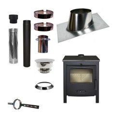 Houtkachel Lacunza SAGRA CP + Set VERANDA schuin dak 5-25 graden Ø130mm DINAK met trekkap | 123rookkanaal