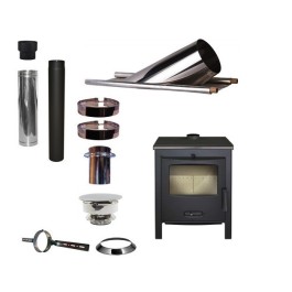 Houtkachel Lacunza Sagra CP + Set KAPSCHUUR loodslab 46-60 graden Ø130mm DINAK met trekkap | 123rookkanaal