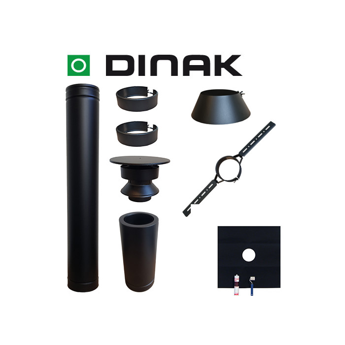 Set EPDM BLACK Ø100mm DINAK met nisbus en dakbevestigingsbeugel | 123rookkanaal