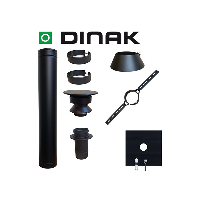 Set EPDM BLACK Ø80mm DINAK met verloop EW-DW en dakbevestigingsbeugel | 123rookkanaal