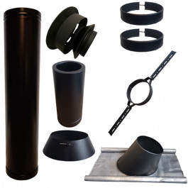 Set KAPSCHUUR BLACK loodslab 5-30 graden Ø150mm DINAK met nisbus | 123rookkanaal