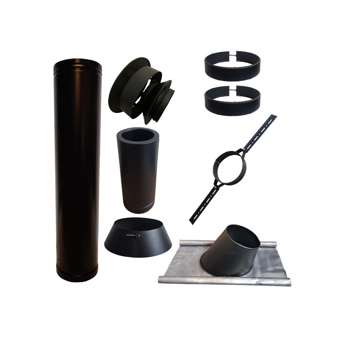 Set KAPSCHUUR BLACK loodslab 5-30 graden Ø150mm DINAK met nisbus | 123rookkanaal