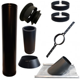 Set KAPSCHUUR BLACK loodslab 30-45 graden Ø150mm DINAK met nisbus | 123rookkanaal