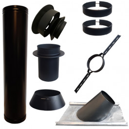Set KAPSCHUUR BLACK loodslab 30-45 graden Ø150mm DINAK met verloop EW-DW | 123rookkanaal