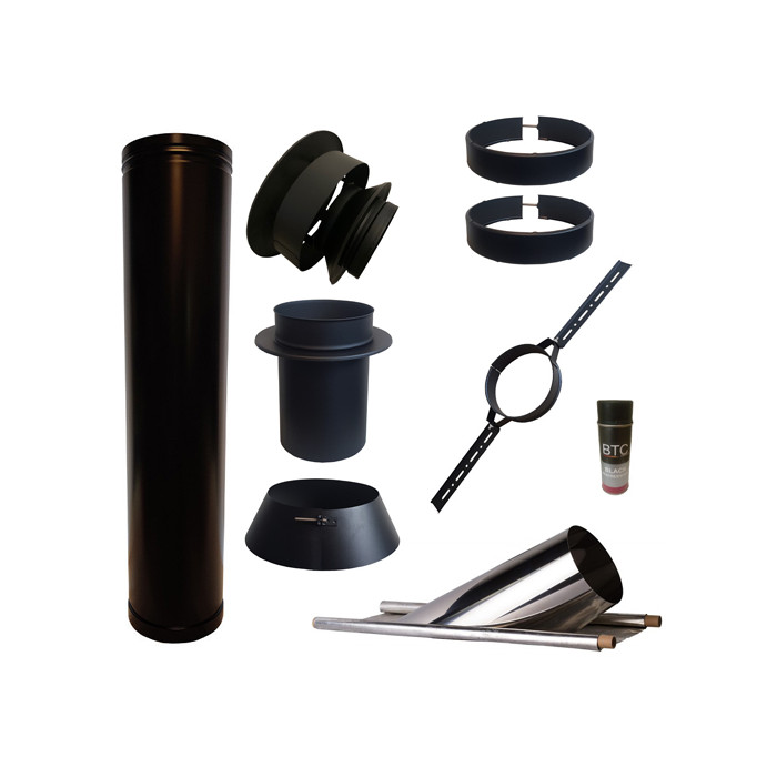 Set KAPSCHUUR BLACK loodslab 46-60 graden Ø150mm DINAK met verloop EW-DW | 123rookkanaal