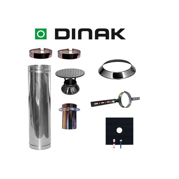 Set EPDM Ø130mm DINAK met verloop EW-DW en regenkap en dakbevestigingsbeugel | 123rookkanaal