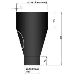 kachelpijp verloop 80-150mm (verbreden) pelletkachel conisch met luik | 123rookkanaal