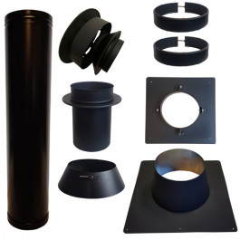 Set VERANDA BLACK plat dak 0-5 graden Ø130mm DINAK met verloop EW-DW | 123rookkanaal