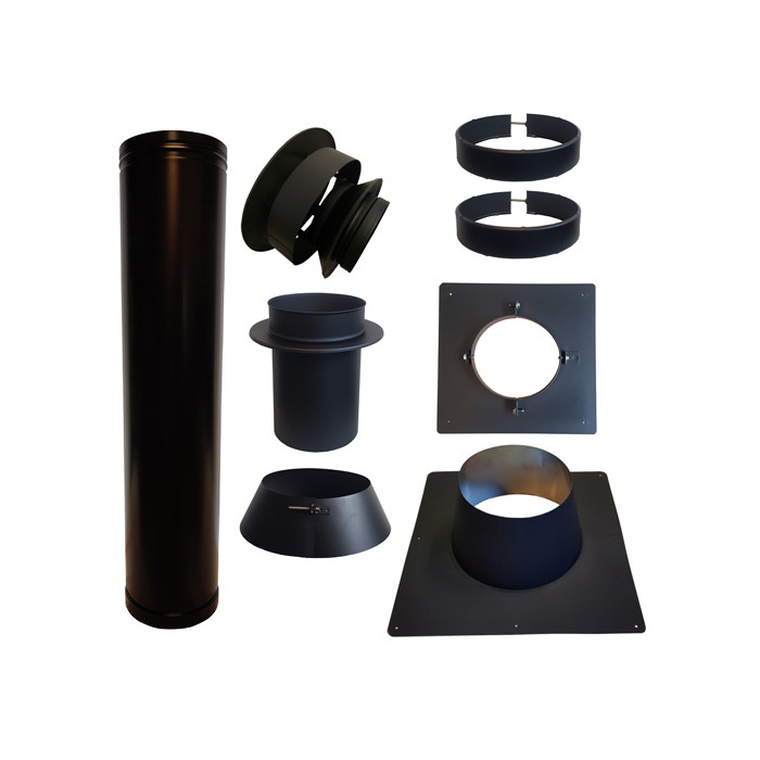 Set VERANDA BLACK plat dak 0-5 graden Ø130mm DINAK met verloop EW-DW | 123rookkanaal