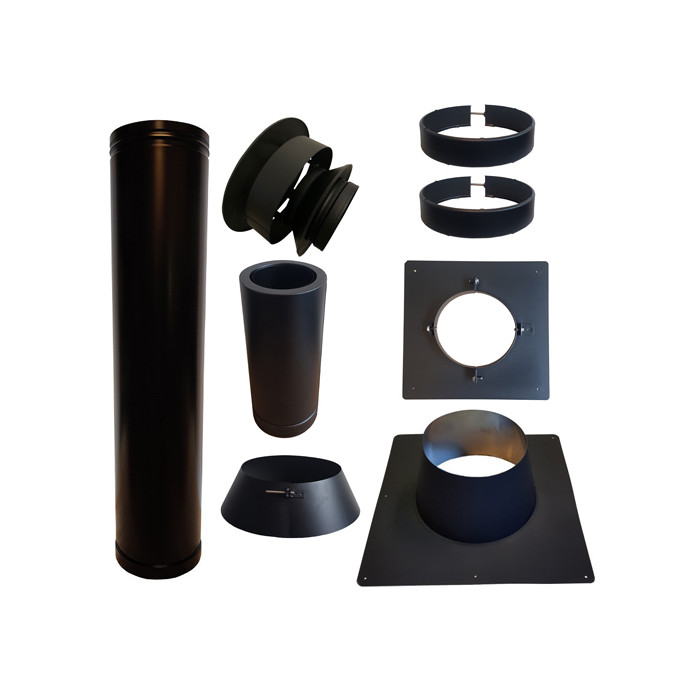 Set VERANDA BLACK plat dak 0-5 graden Ø130mm DINAK met nisbus | 123rookkanaal