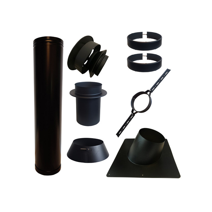 Set VERANDA BLACK schuin dak 5-30 graden Ø130mm DINAK met verloop EW-DW | 123rookkanaal