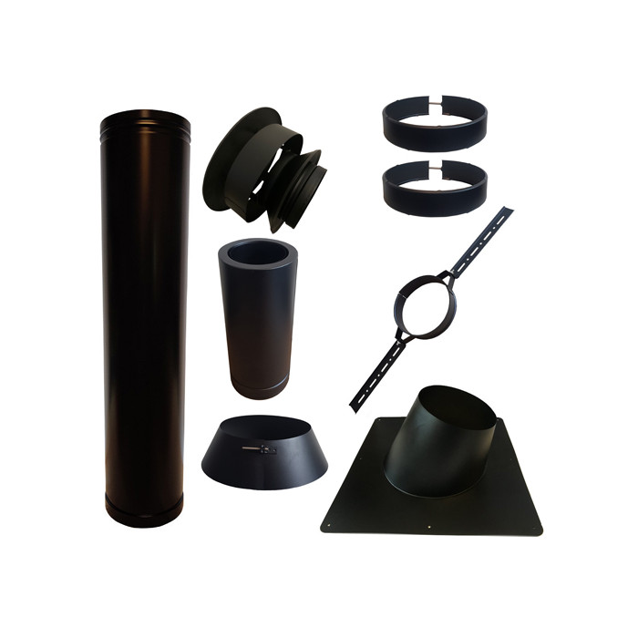 Set VERANDA BLACK schuin dak 5-30 graden Ø130mm DINAK met nisbus | 123rookkanaal