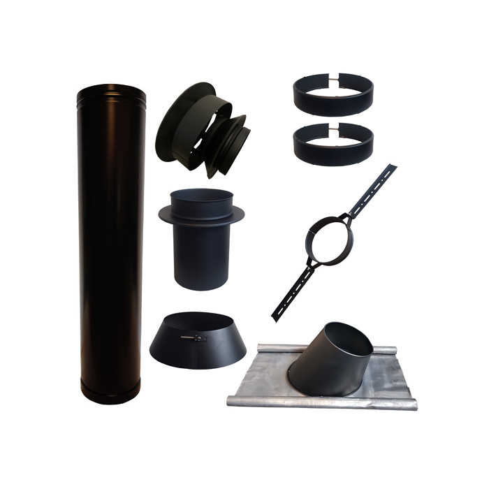 Set KAPSCHUUR BLACK loodslab 5-30 graden Ø130mm DINAK met verloop EW-DW | 123rookkanaal