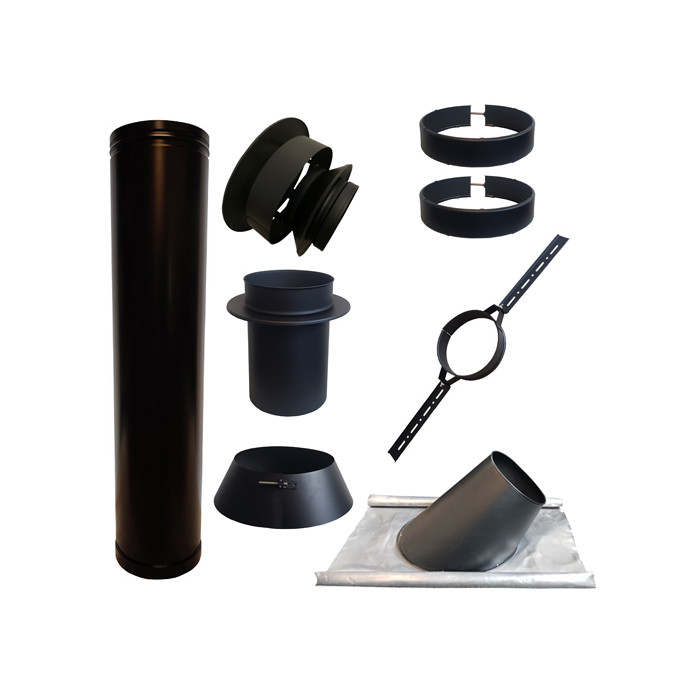 Set KAPSCHUUR BLACK loodslab 30-45 graden Ø130mm DINAK met verloop EW-DW | 123rookkanaal