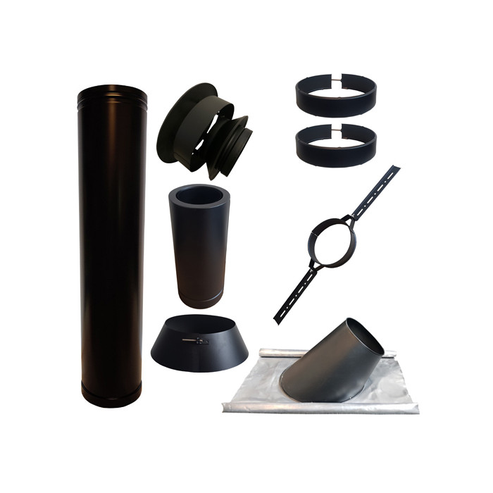 Set KAPSCHUUR BLACK loodslab 30-45 graden Ø130mm DINAK met nisbus | 123rookkanaal