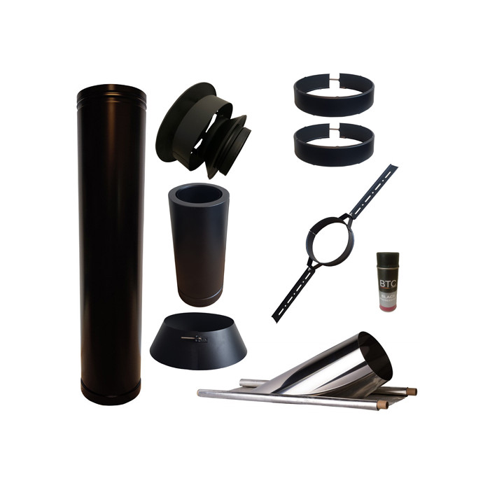 Set KAPSCHUUR BLACK loodslab 46-60 graden Ø130mm DINAK met nisbus | 123rookkanaal
