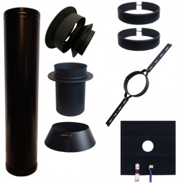 Set EPDM BLACK Ø130mm DINAK met verloop EW-DW en dakbevestiginsbeugel | 123rookkanaal