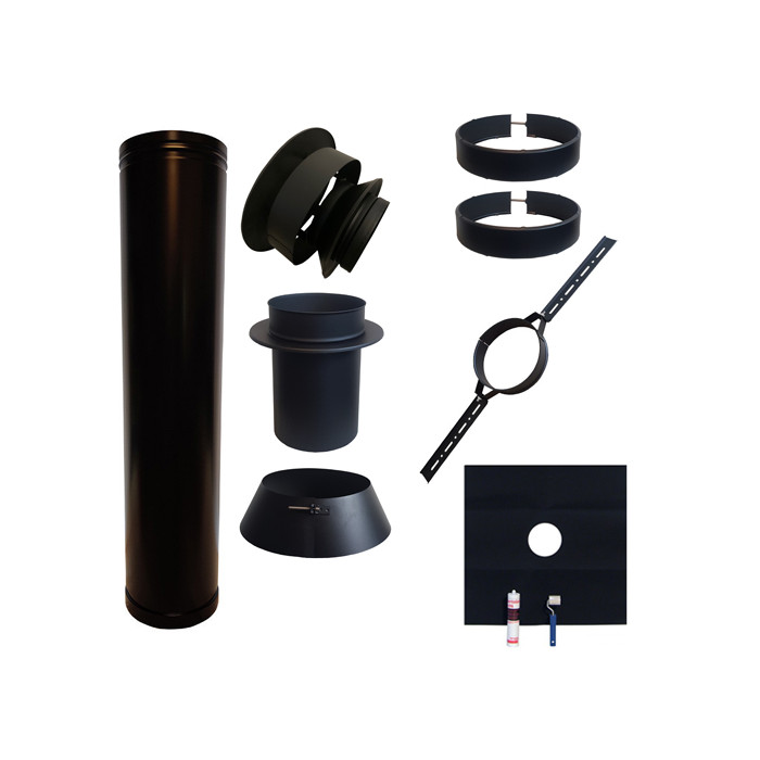 Set EPDM BLACK Ø130mm DINAK met verloop EW-DW en dakbevestiginsbeugel | 123rookkanaal
