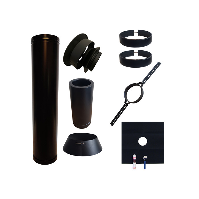 Set EPDM BLACK Ø130mm DINAK met nisbus en dakbevestigingsbeugel | 123rookkanaal