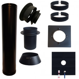 Set EPDM BLACK Ø130mm DINAK met verloop EW-DW en vloersteun | 123rookkanaal